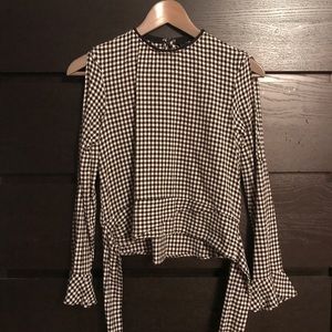 Crop black/white checkered top